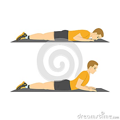 Man doing back extension exercise. Back stretch Vector Illustration