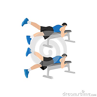 Man doing Bench flutter kicks exercise. Vector Illustration