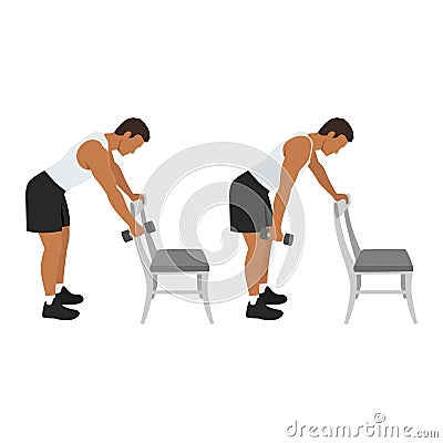 Man doing bent over dumbbell shoulder pendulums or swings exercise Cartoon Illustration