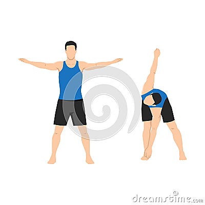 Man doing bent over twists or cross body toe touches exercise Vector Illustration