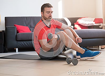 Man doing body exercise and working out home Stock Photo