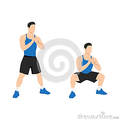 Man doing Bodyweight sumo wide stance squats Vector Illustration