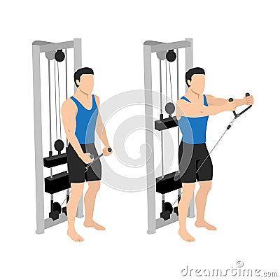 Man doing Cable rope front raise exercise Vector Illustration