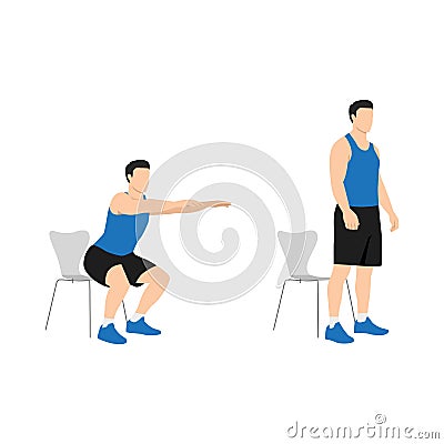 Man doing Chair squat exercise. Flat vector Vector Illustration