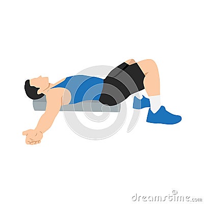 Man doing Foam roller chest opener chest exercise. Vector Illustration