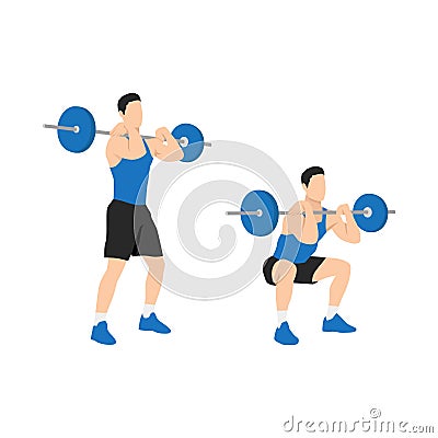 Man doing Front barbell squat exercise. Vector Illustration