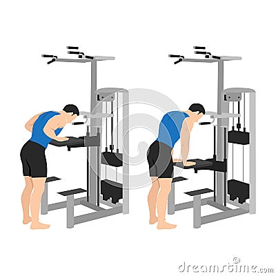 Man doing gravitron tricep press exercise Vector Illustration