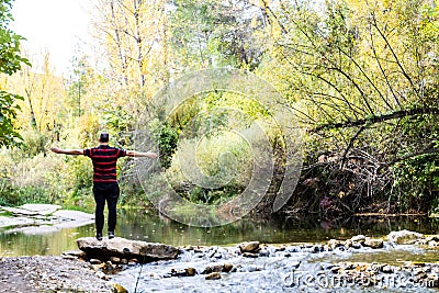 Man doing hiking Stock Photo