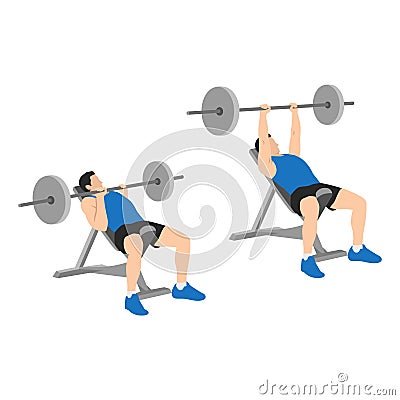 Man doing Incline Close grip barbell bench press Vector Illustration