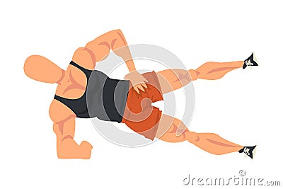 Man Doing Leg Rise Exercise, Male Athlete Doing Sports for Fit Body, Buttock Workout Vector Illustration on White Vector Illustration