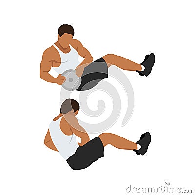 Man doing man twists exercise. Abdominals Cartoon Illustration