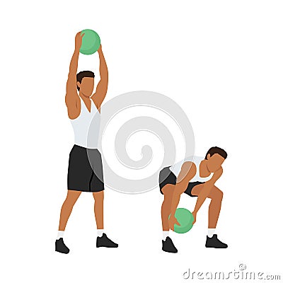 Man doing Medicine ball slams against the floor. Cartoon Illustration