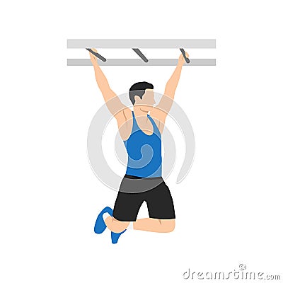 Man doing Monkey bars. climbing frame exercise. Cartoon Illustration