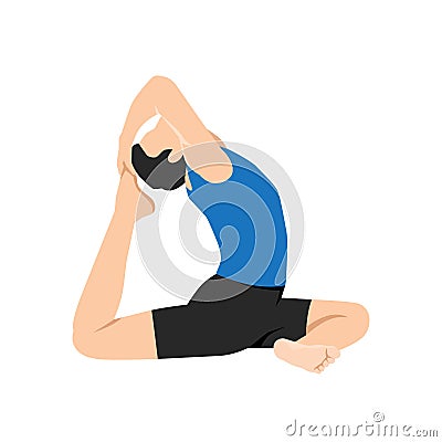 Man doing One Legged King Pigeon Pose Iii. Practice Eka Pada Rajakapotasana Iii. Vector Illustration