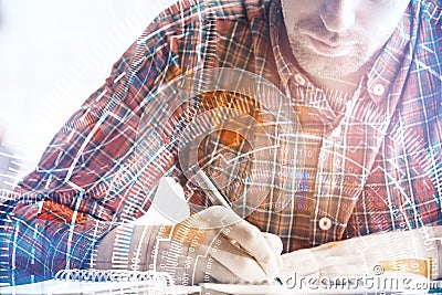 Man doing paperwork Stock Photo