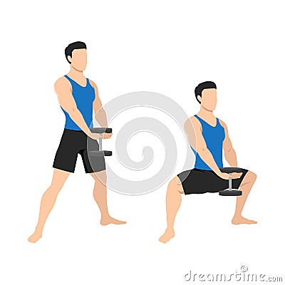 Man doing plie squat exercise with dumbbell Vector Illustration
