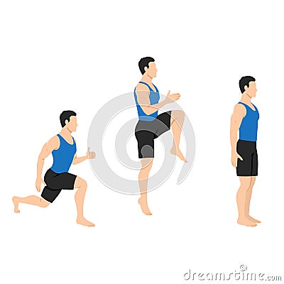 Man doing power lunge exercise. Jump lunges Vector Illustration