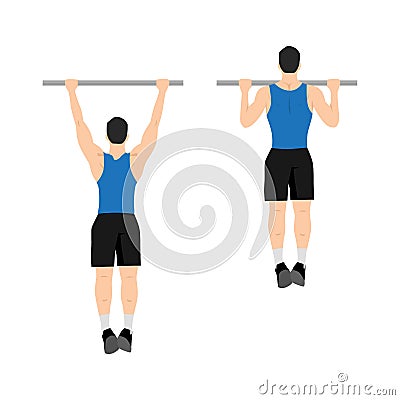 Man doing pull ups exercise. Flat vector illustration Vector Illustration