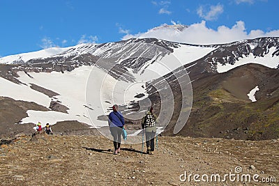 Tourists starts climbing on the volcano Editorial Stock Photo