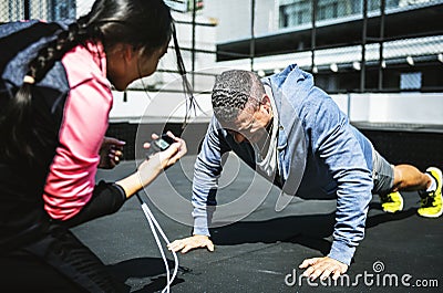 Man doing a push up Stock Photo