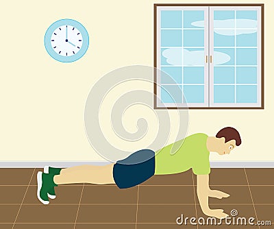 Man Doing Push Up In The Room Stock Photo