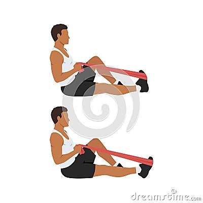 Man doing resistance band plantar flexion or ankle pumps Cartoon Illustration