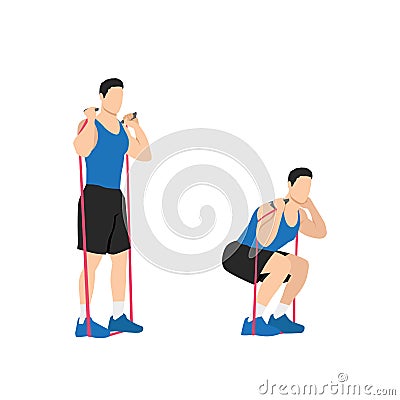 Man doing Resistance band squats exercise. Vector Illustration