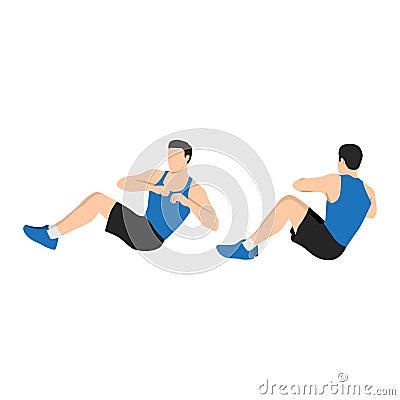 Man doing Russian twists exercise. Flat vector Vector Illustration