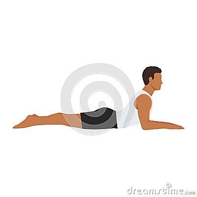 Man doing salamba bhujangasana sphinx pose exercise. Cartoon Illustration