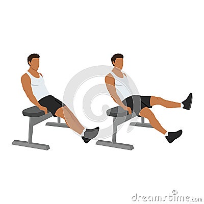 Man doing seated bench extended flutter kicks exercise Cartoon Illustration