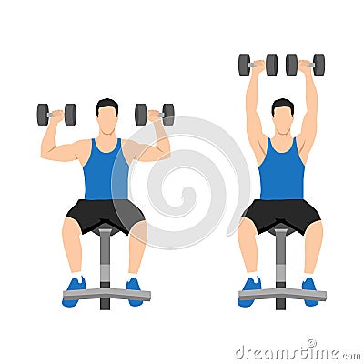 Man doing Seated Dumbbell overhead shoulder press . Vector Illustration