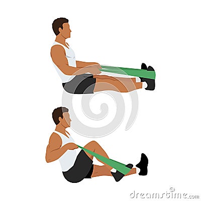 Man doing seated resistance knee flexion exercise Cartoon Illustration