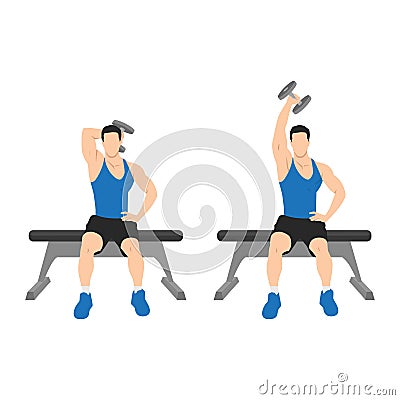 Man doing Seated Single arm overhead dumbbell tricep extensions exercise Vector Illustration