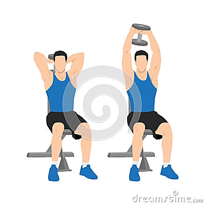 Man doing Seated tricep press. overhead extensions exercise Vector Illustration