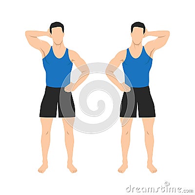 Man doing side push neck stretch exercise while standing Vector Illustration