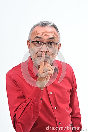 Man doing in silent silence with fingers Stock Photo