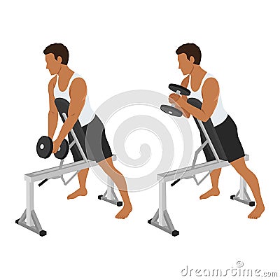 Man doing single dumbbell spider hammer curl exercise Cartoon Illustration