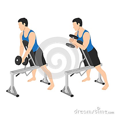 Man doing single dumbbell spider hammer curl exercise Vector Illustration