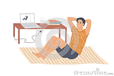 Man doing situps abs crunches at home Stock Photo