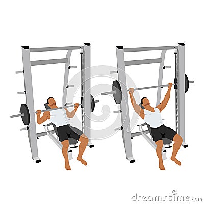 Man doing smith machine incline bench press exercise Cartoon Illustration