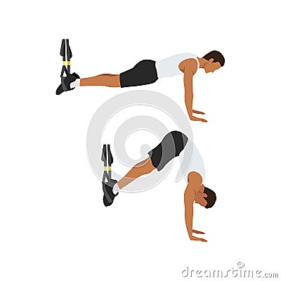 Man doing TRX Suspension straps saw pikes exercise. Cartoon Illustration