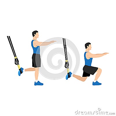 Man doing TRX Suspension straps suspended lunges exercise Vector Illustration