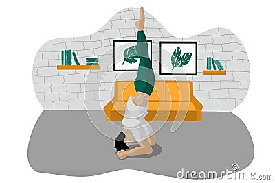 Man doing yoga asanas - salamba sirsana Vector Illustration