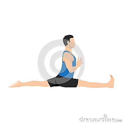 Man doing yoga pose,Monkey Pose is an asana in hatha yoga Cartoon Illustration