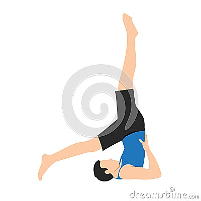 Man doing yoga shoulder stand pose. using hands push back and lift the legs up Vector Illustration