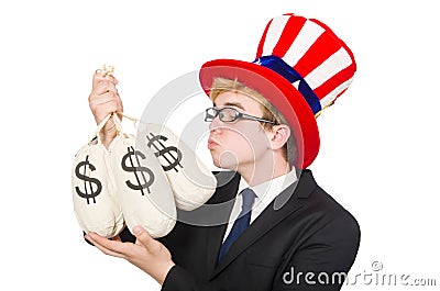 Man with dollar sacks Stock Photo