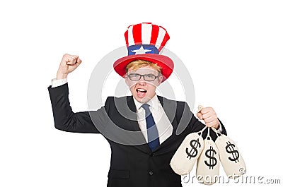 Man with dollar sacks Stock Photo