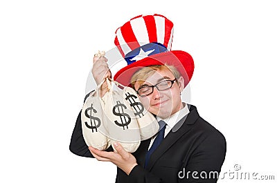 Man with dollar sacks Stock Photo