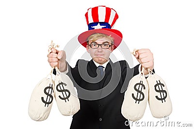 Man with dollar sacks Stock Photo