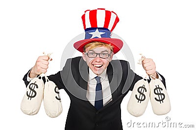 Man with dollar sacks Stock Photo